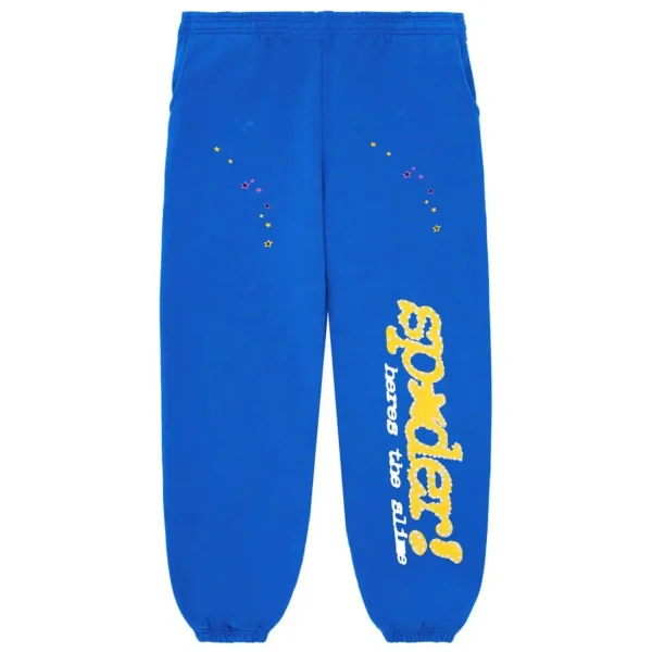 Picture 1 shows Sp5der TC Sweatpants Blue from the front