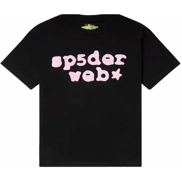 Picture shows Sp5der Web Tee Black/Pink from the front side